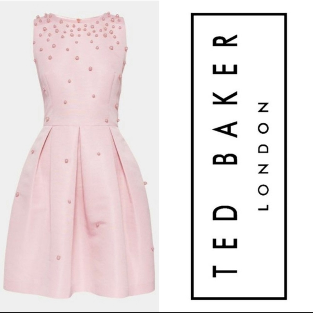 NWT Ted Baker Pear Embellished Pink Skater Dress